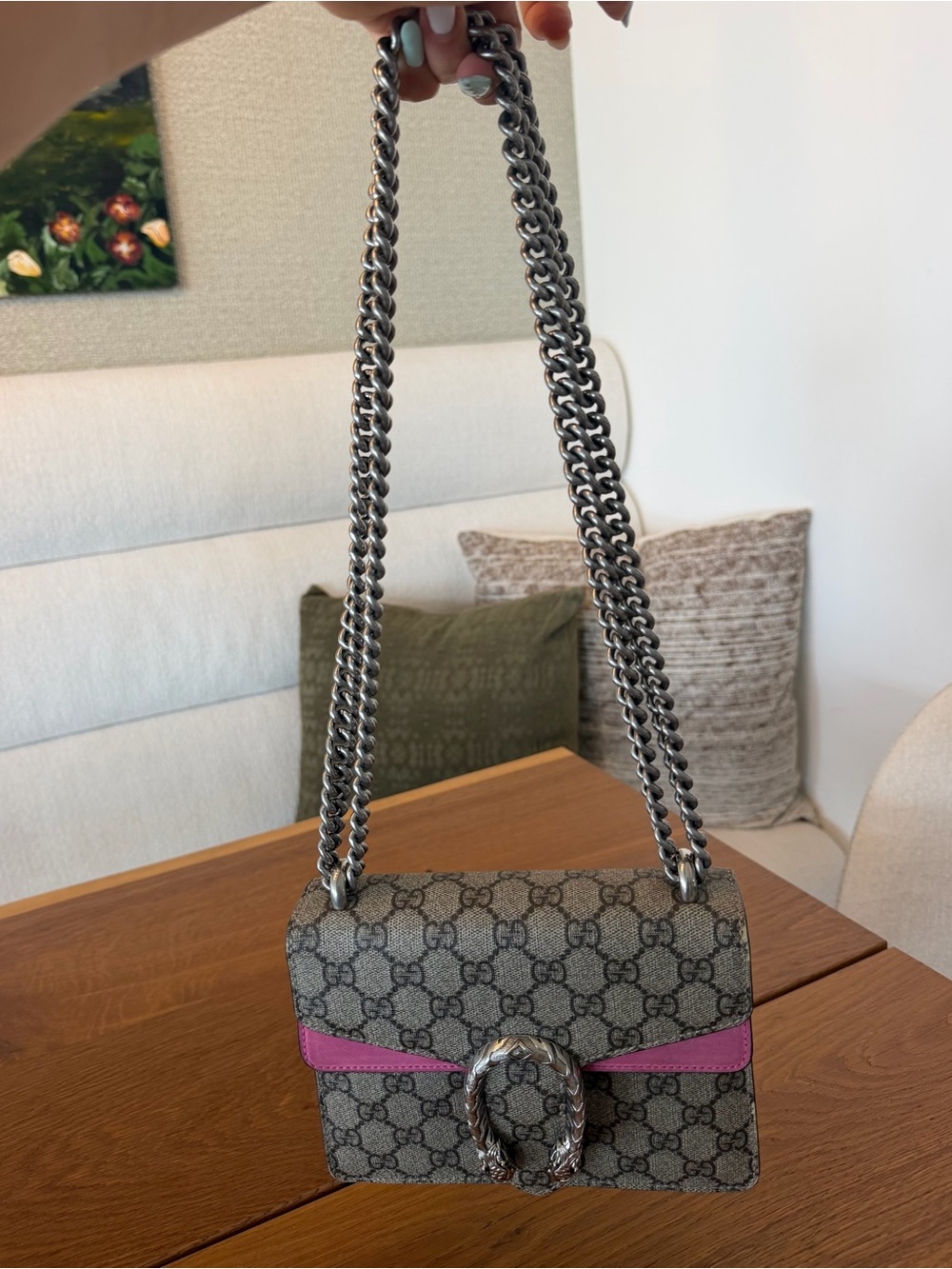 Gucci GG Supreme Small Shoulder Bag with Pink Trim and Silver Hardware - Picture 5 of 8